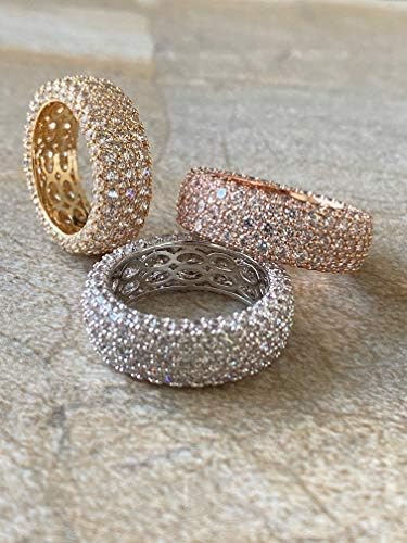 Barzel Womens Wide Eternity Ring Banda de casamento 18K Gold em ouro branco ou ouro rosa banda larga banda cubic zirconia eternity