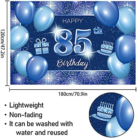 Feliz aniversário de 85 anos, decoração de bandeira azul - Dot Glitter Sparkle, 85 anos, decorações de temas de festa