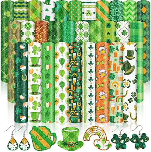 30 peças do dia de St. Patrick folhas de couro falsas lençóis de couro shamrock folhas de couro falsificado para o dia de St. Patrick, trevo artesanato