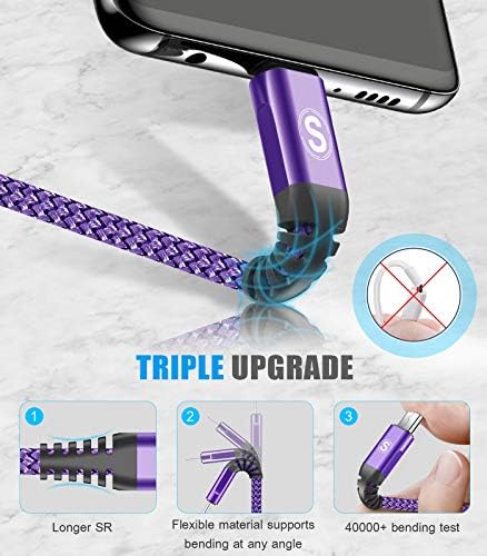 Sweguard Cabo Micro USB Cabo de 6ft 2-pacote Android Cable, Micro USB Nylon trançado o cabo de carregador para Samsung Galaxy S7 Edge S6 S2 J7 J5 J3 J3V J2, LG K10 V10, Moto E6 5 4, Kindle, Tablet Fire, Ps4-Purple