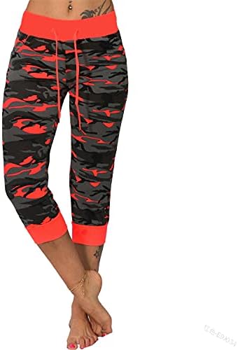 Camuflagem casual feminina Camuflagem de calça de calça de calça elástica de cintura elástica praia