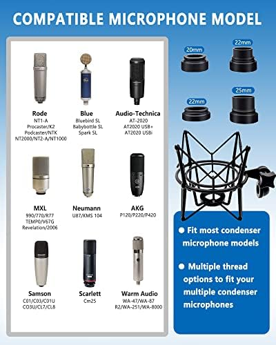 SUUTOK Microfone Mount Mount Universal Mict Store Spider Recording Mic ShockMount Stand Compatível com muitos microfones de condensador como Rode NT1-A NT2-A Procaster AT2020 MXL 990 770 U87