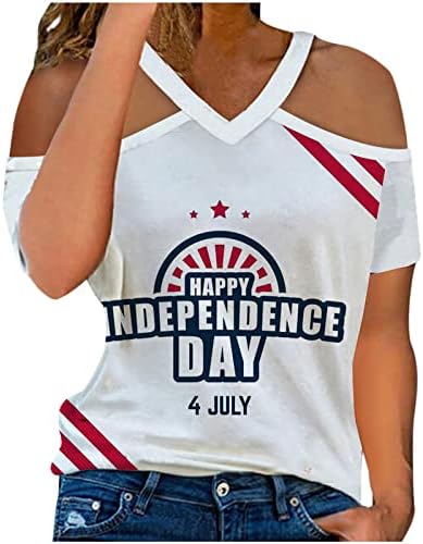 Feliz quarto de julho de julho para mulheres, ombro frio camisetas de manga curta de melhor independência do dia V camisas