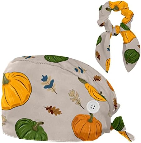 Capas de tampa médica Bapa de trabalho ajustável com botões e cabelos de arco abóboras de outono de outono Girassóis de girassóis
