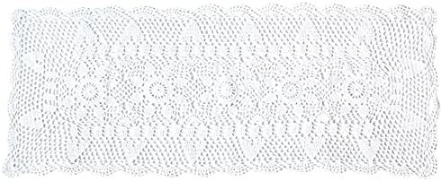 Runner de mesa retangular de renda de crochê à mão Kilofly, 15 x 36 polegadas, branco