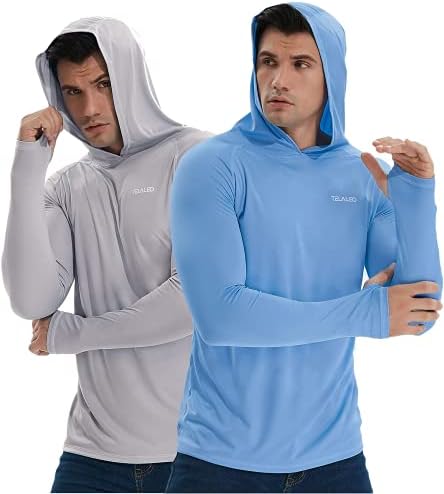 Telaleo 3 ou 2 Pack Men's UPF 50+ Proteção solar com capuz leve camisa de manga longa SPF UV para pescar caminhadas