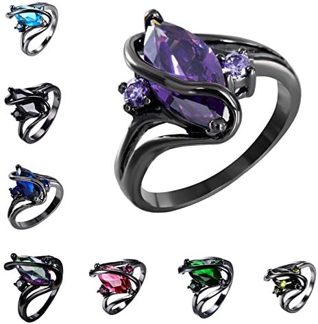 Patcharapa Jewelry Marquise Corte colorido Sapphire S Shape Black Gold Cheding Ring Tamanho 3-12