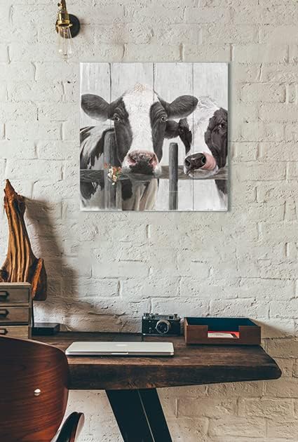 Yelash Casal Cow Pictures Decoração de parede, Adoro impressão de arte de parede de lona temática, pôster de pintura de vaca curiosa, mural de animais de fazenda engraçado para banheiro de quarto e cozinha emoldurada