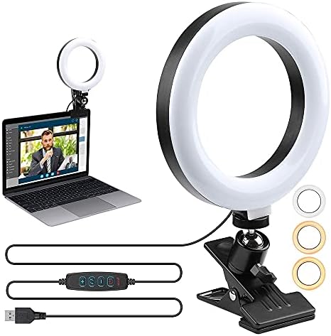 Kit de iluminação de videoconferência Light LED Ring Light para laptop de computador, clipe na luz de webcam de 6 polegadas com 3 polegadas