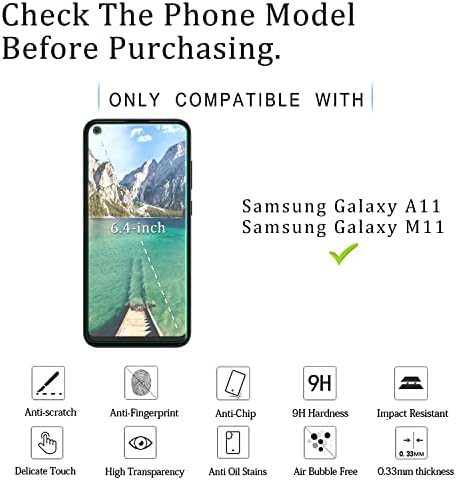 Protetor de tela Katin [2-Pack] para o Samsung Galaxy A11, M11 Vidro temperado, bolhas sem dureza 9H, suporta leitor de impressão digital, orifício da câmera aberta