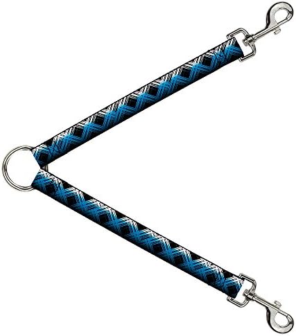 Fivela-down Dog Leash Splitter xadrez x gradiente preto branco azul 1 pé de comprimento 1 polegada de largura