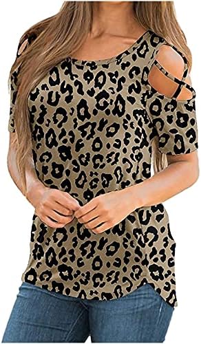 Tops de verão feminino 2023 impressão de leopardo sexy crossover solto ombro frio ombro curto tshirts fit thirts tops