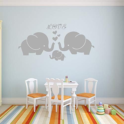 Grande família de elefantes fofos com decalques de parede de corações decoração de berçário para crianças adesivos de parede de quarto, 40''w x19''h, cinza