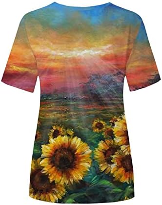 Seja para mulheres femininas casuais tops de verão floral de manga curta redonda camiseta camiseta impressa lateral solto dividido