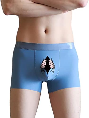 Roupas íntimas masculinas masculinas de seda de seda gelo engraçado personalidade criativa engraçada boyshort respirável. Algodão dos homens