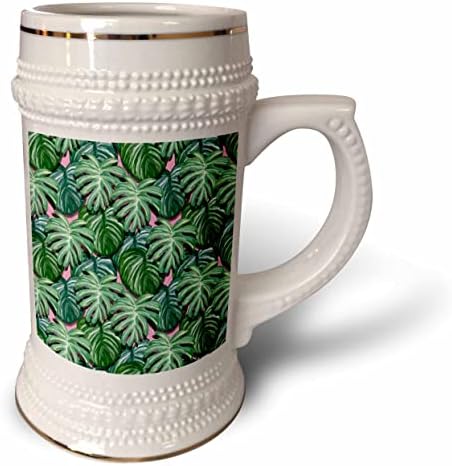 3DROSE Floral Padrão de folhas tropicais verdes contra o rosa. - 22 onças de caneca