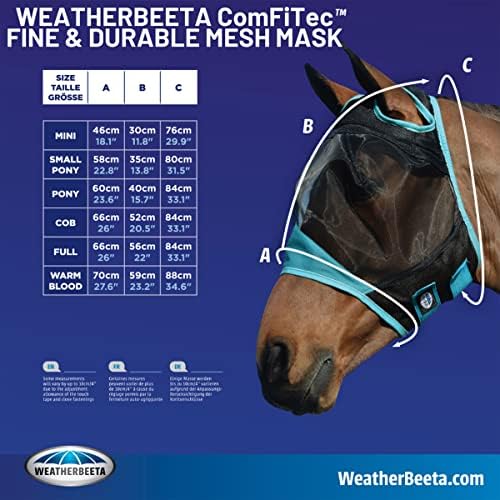 Weatherbeeta comfitec fino máscara de malha - marinha/turquesa - harmblood