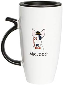 Nayothecorgi Bull Terrier caneca com tampa, palha de metal e colher - caneca de cerâmica - cofre de café da melhor amiga com