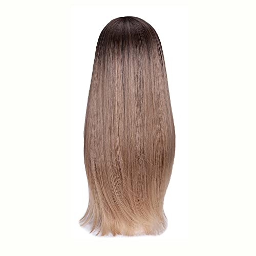 N/A 26 polegadas marrom -ombre roxo marrom peruca com franja longa cabelos sintéticos lolita perucas naturais para mulheres