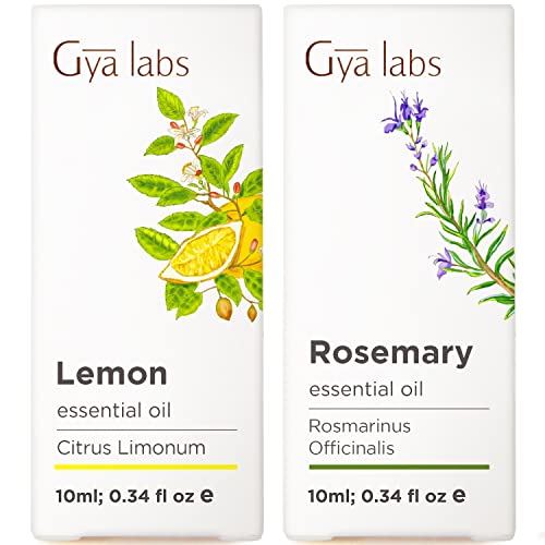 Óleo essencial de limão para óleo de difusor e alecrim para o conjunto de crescimento de cabelo - de óleos essenciais terapêuticos pura Conjunto - 2x10ml - Gya Labs