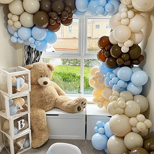 Balões marrons azuis Kit de guirlanda café azul Balão de marfim para Teddy Bear Safari Wild Baby Shower Gênero Revenção de Birthday