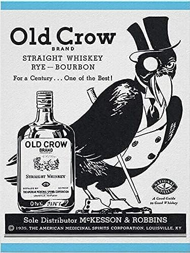 Old Crow Bourbon Rye Whisky Metal Tin Sign