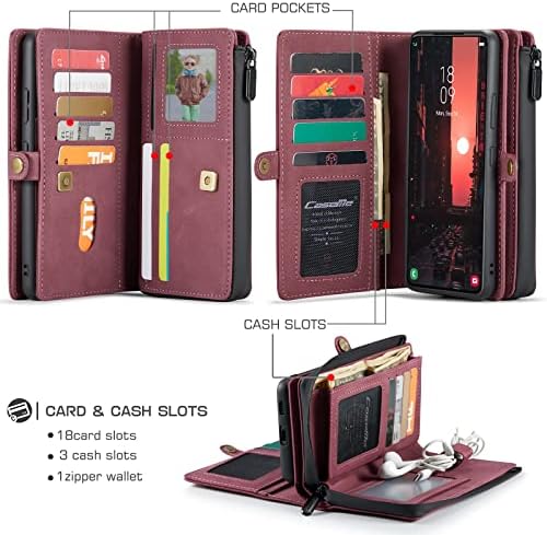 Compatível com a capa Samsung Galaxy S22 Plus Caixa da carteira Flip Folio com slots de 18 cardes Premium PU Leather