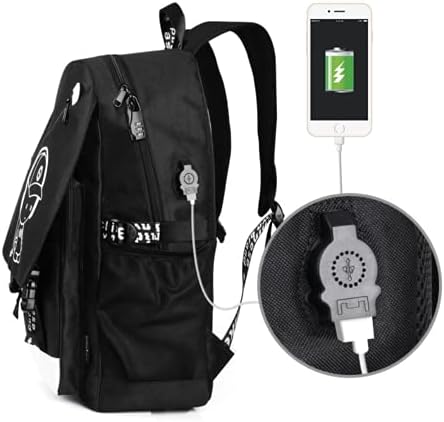 Mochila luminosa de anime Hipotuo, mochila de laptop de 16 'com porta de carregamento USB com bloqueio anti-roubo