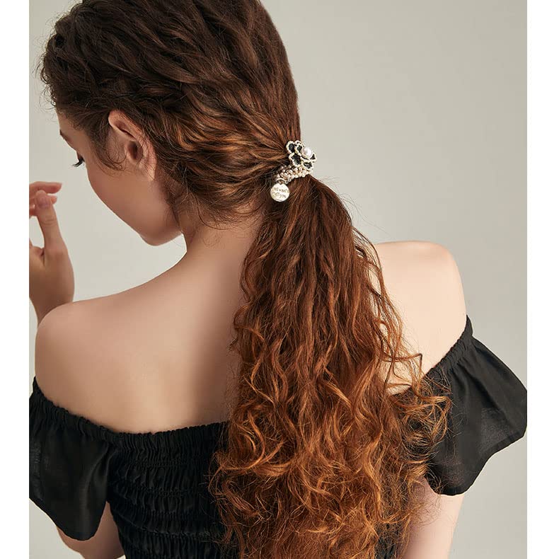 2pcs pêlos de pérola, corda de cabelo elástico alto, corda de cabelo de pérola da camélia, gravatas de cabelo trançadas femininas,