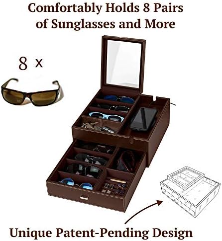 Houndsbay Lookout Óculos de sol e óculos Organizador de armazenamento de organizador estação de carregamento de caixa de caixa