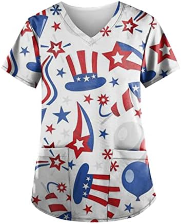 4 de julho Camisas para mulheres American Flag Summer Sumorn Sleeve V Camise