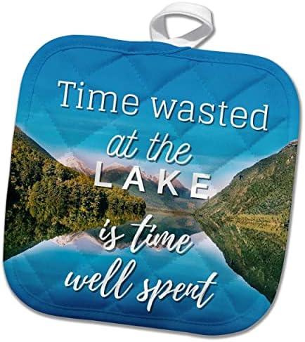 A imagem de 3drose de um lago com texto de tempo desperdiçado no lago é hora. - Potholders