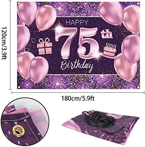 PAKBOOM FELIZ RESPONSELHO DE 75º BABILIDADE DE 75º BABILIDADE - 75 Decorações de festas de aniversário Supplies for Women - Pink Purple Gold 4 x 6ft