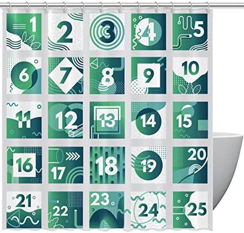 Abstract Green Christmas Advent Calendar Pattern Curtain para o banheiro, 72 x 72
