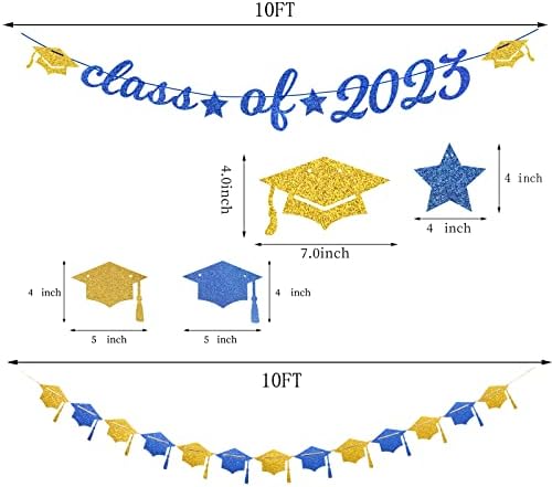Banner de graduação em decorações de festas-azul-azul-azul-marinho-8pcs Kits Classe de 2023 Cap Garland Frexers, papel Pom Pom Pom Pom Pom