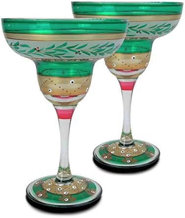 Golden Hill Studio pintado à mão Margarita Glasses Conjunto de 2 - Coleção de florestas de mosaico marroquino - copos pintados à mão pelos artistas dos EUA - óculos de margarita exclusivos e decorativos, decoração de mesa de cozinha