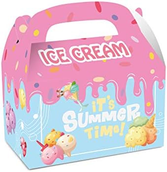 12 Pack Sorve Cream Party Candy Favor com adesivos, Sacos de guloseimas de sorvete de sorvete de sorvete de festas de aniversário com tema de sorvete