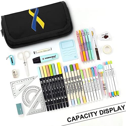 Caixa de lápis de fita da síndrome de Downs com dois compartimentos grandes bolso de bolsa de armazenamento de grande