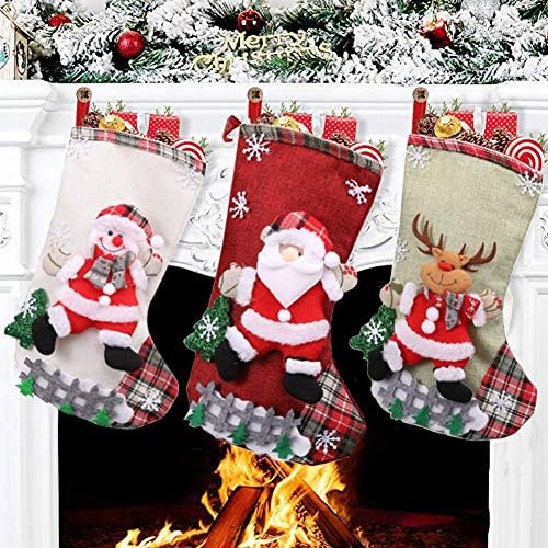 Meias de Natal de Natal Garas de meias de mão grande personagem Santa Snowman Rena