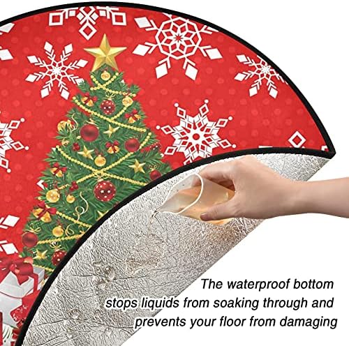 VISESUNNY Feliz Natal Floco de neve Presente Treça de Natal Mat de árvore à prova d'água Tapete de Natal Protetor de piso Protetor