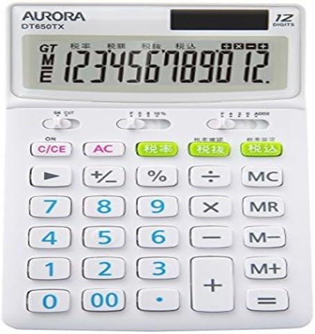 Aurora Japan DT650TX-W Calculadora, 12 dígitos, interruptor de taxa de imposto incluído, branco x 20 peças