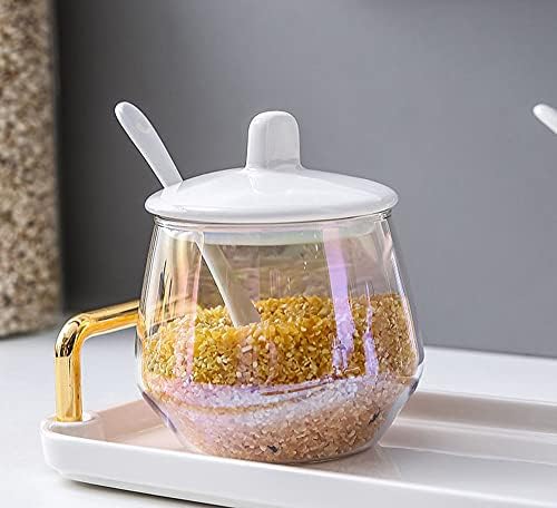 Rocktrend Colorful Glass Spice Jar Temporing Box de condimentos tigela de açúcar com tampa de cerâmica e colher