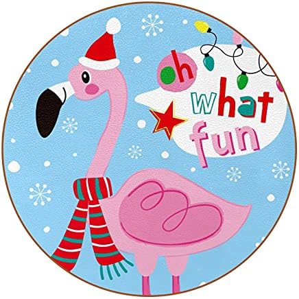 Coaster de bebida - Flamingo de floco de neve de Natal Que divertido bebidas de cerâmica montanha -russa com couro, 6 peças conjuntos