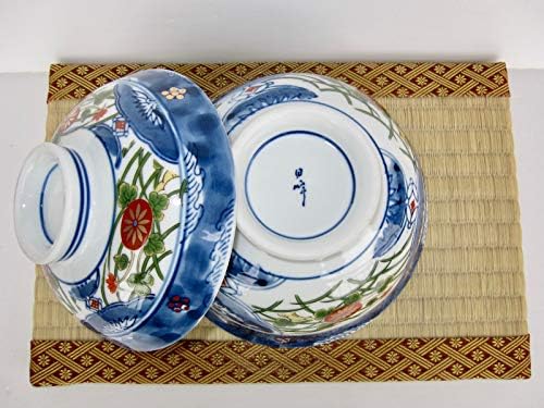 Japanese de 6,14 polegadas de porcelana de porcelana Somenishiki Koimari Donburi Ramen Noodle Sopa Rice Bowl com tampa M62114