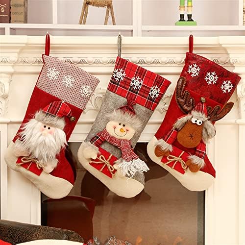 Meias de Natal de AeTygh 3 pacote, 18 polegadas fofas de boneco de neve de santa meias, lareira de escada pendurada na decoração de casa de Natal