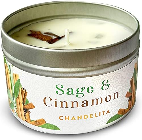 Chandelita Cinnamon Sage Candle for Cleansing House, Bênção em casa e energia com folhas de sálvia e cera de soja para purificação,