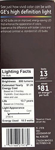 GE Relax de alta definição Lâmpada LED 10,5 watts 2700k confortável branco macio 800 lúmens 6-pacote de 60 watts Substituição Dimmível A19