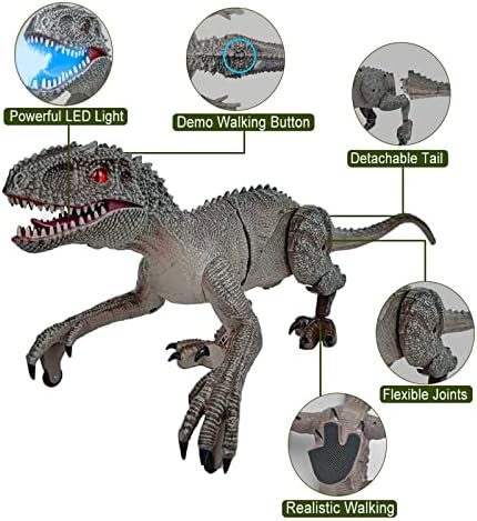 Vivemce 2.4GHz Brinquedos de dinossauros de controle remoto para crianças, andando robô de dinossauro com luz LED e sons realistas