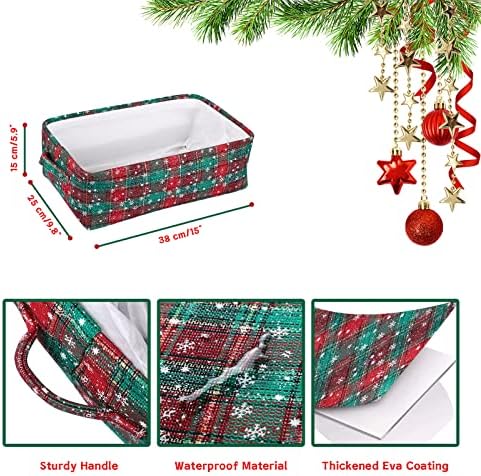 Cesto de armazenamento para decorações de Natal, buffalo check broty presente cesto de Natal caixa de armazenamento caixa de armazenamento dobrável Bins de armazenamento de natal recipiente com alças para cobertores/roupas/livros, médio