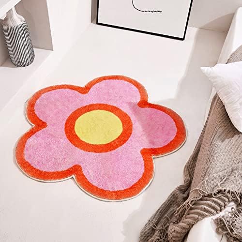 Break Snack | Tapete de flor rosa fofo para banheiro, quarto e sala | Backing não deslizante | Microfibra lavável da